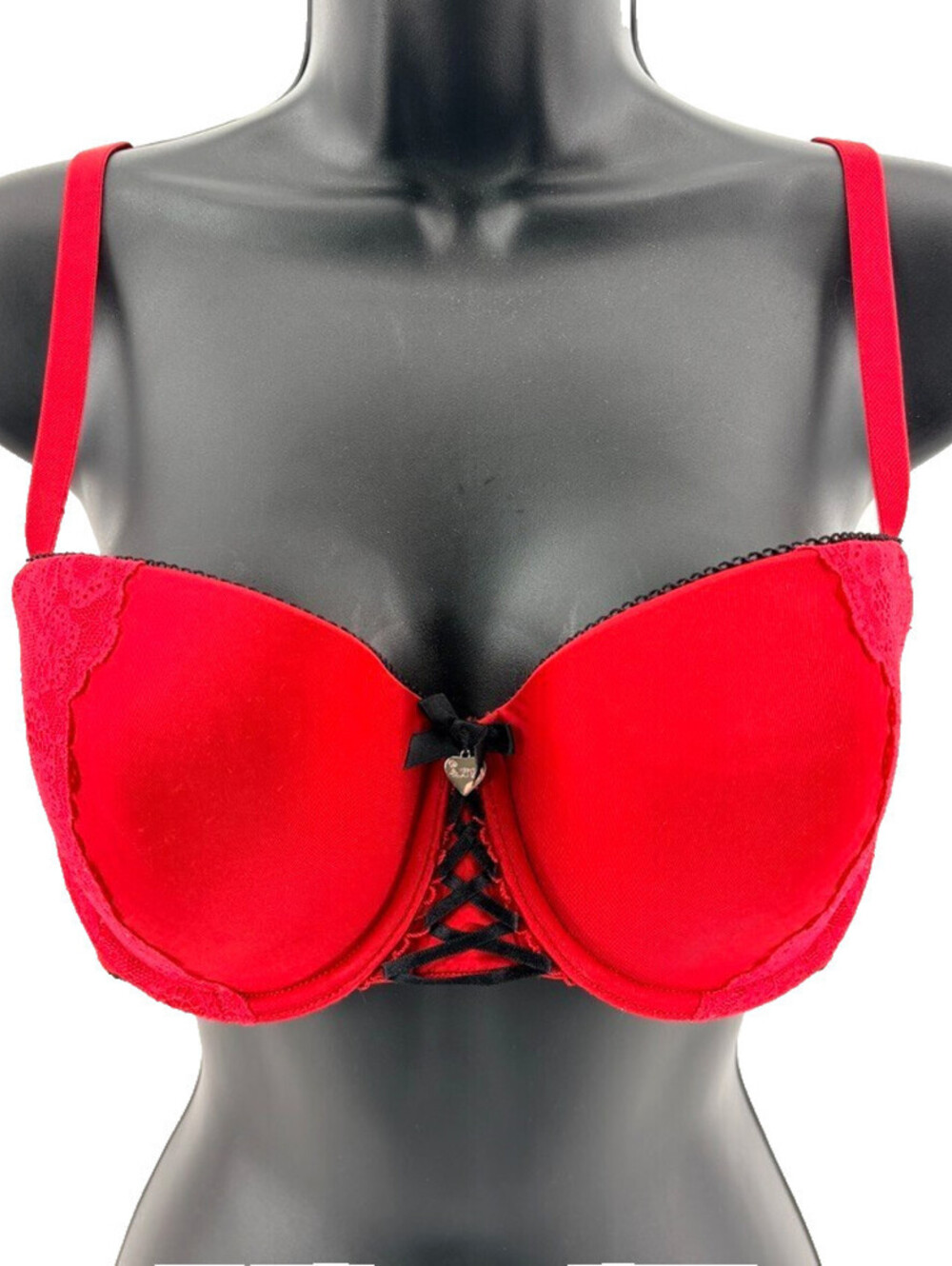 La Senza Fancy Red Bra Lace Underwire Ribbon 36C